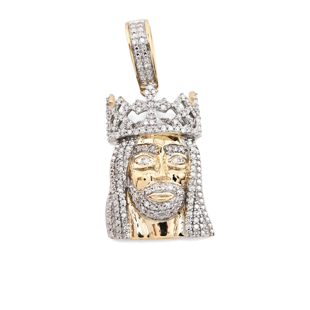 10K Yellow Gold 0.20 CT Natural Diamond Jesus Head Pendant