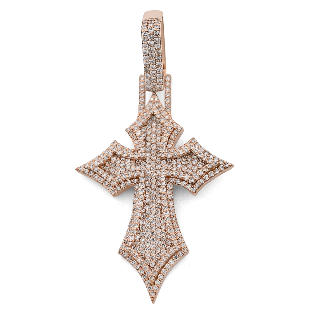 14K Rose Gold 4.27 CT Natural Diamond Religious Cross Pendant 23.1 g Men's Charm