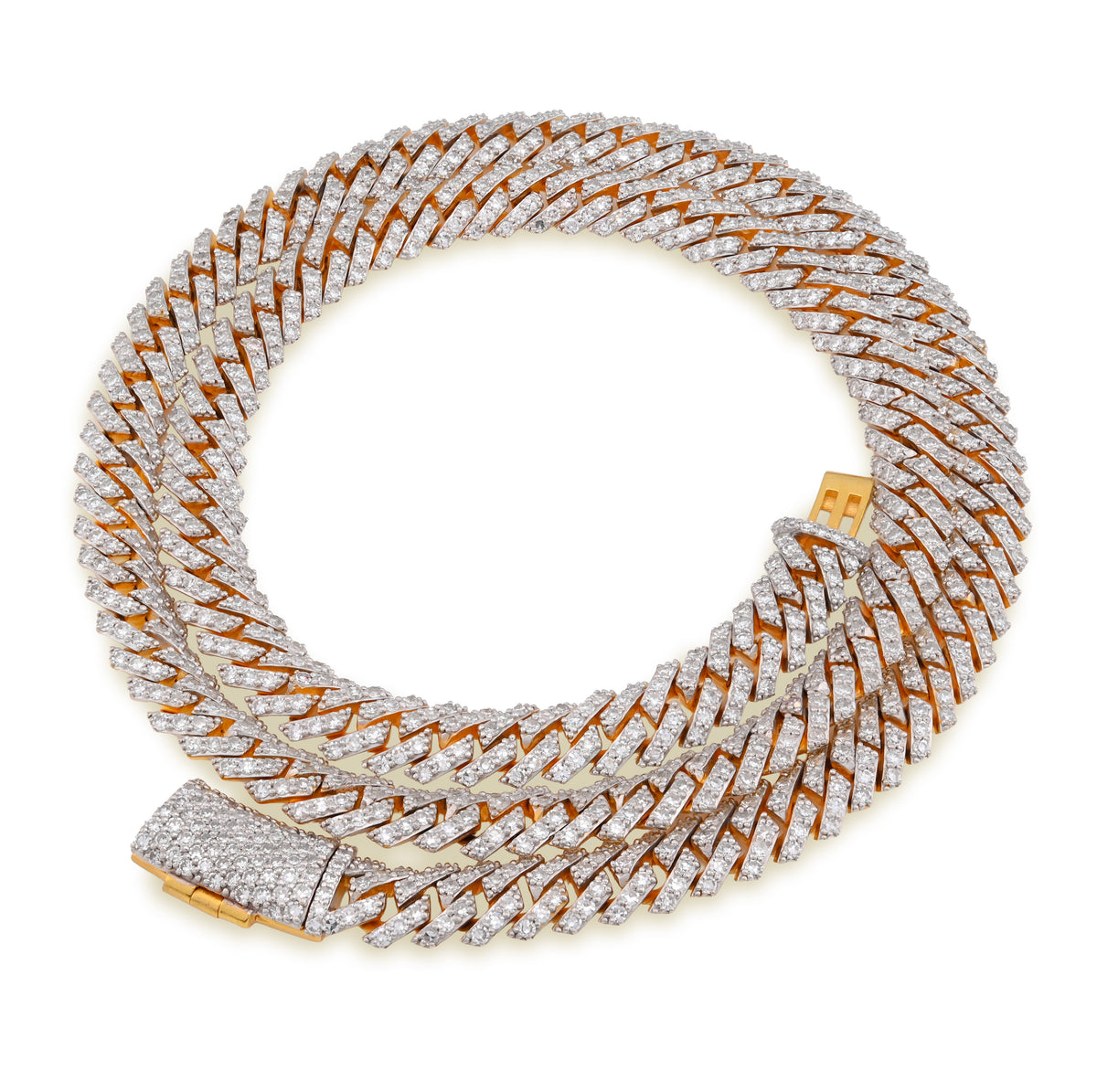 925 Yellow Silver 12.87CT 8MM Lab Diamond Snake Cuban Link Chain 21" Necklace