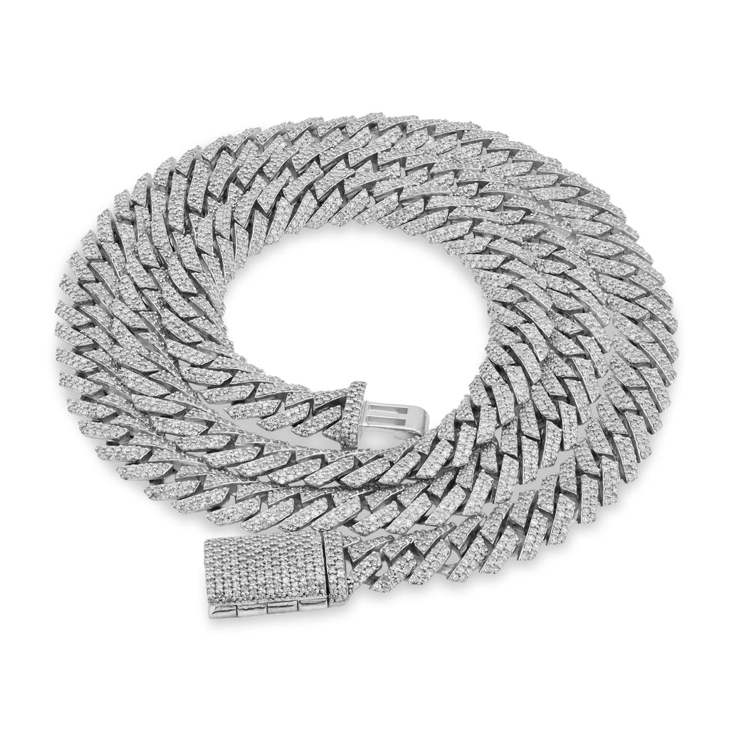 925 SS 9.7CT Natural Diamond Snake Cuban Link 8MM Chain Men Women 22" Necklace