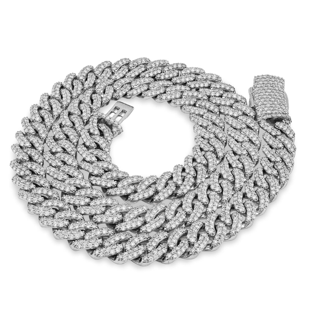 925 SS 20.61CT Lab Diamond 11MM Curb Cuban Link Chain 21" Men Necklace