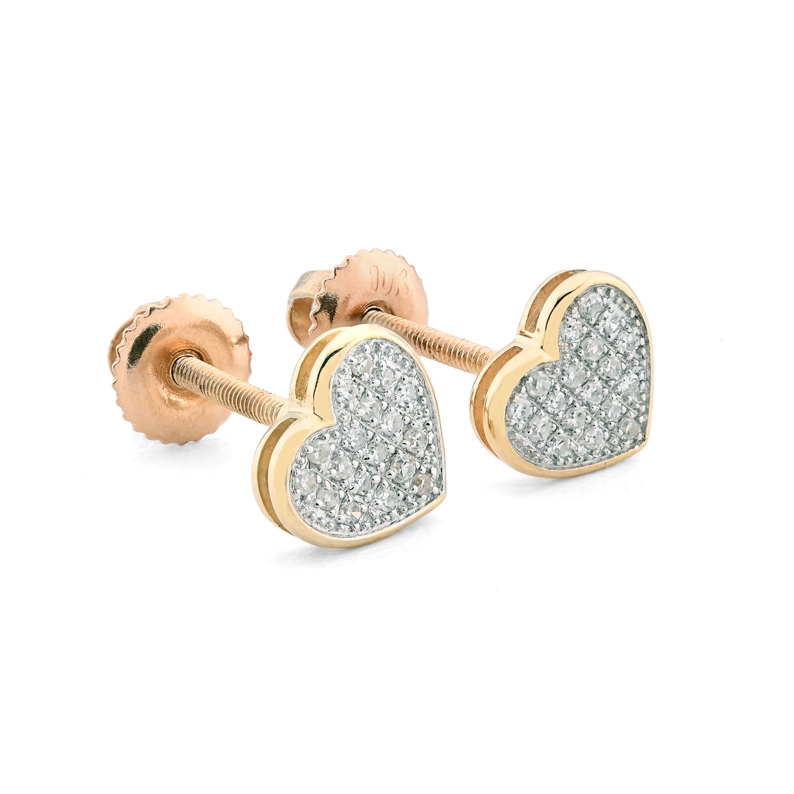 10K Yellow Gold 0.10 CT Natural Diamond Heart Earring Women Studs