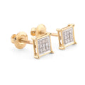 10K Yellow Gold 0.06 CT Natural Diamond Square Studs Men Women Earrings