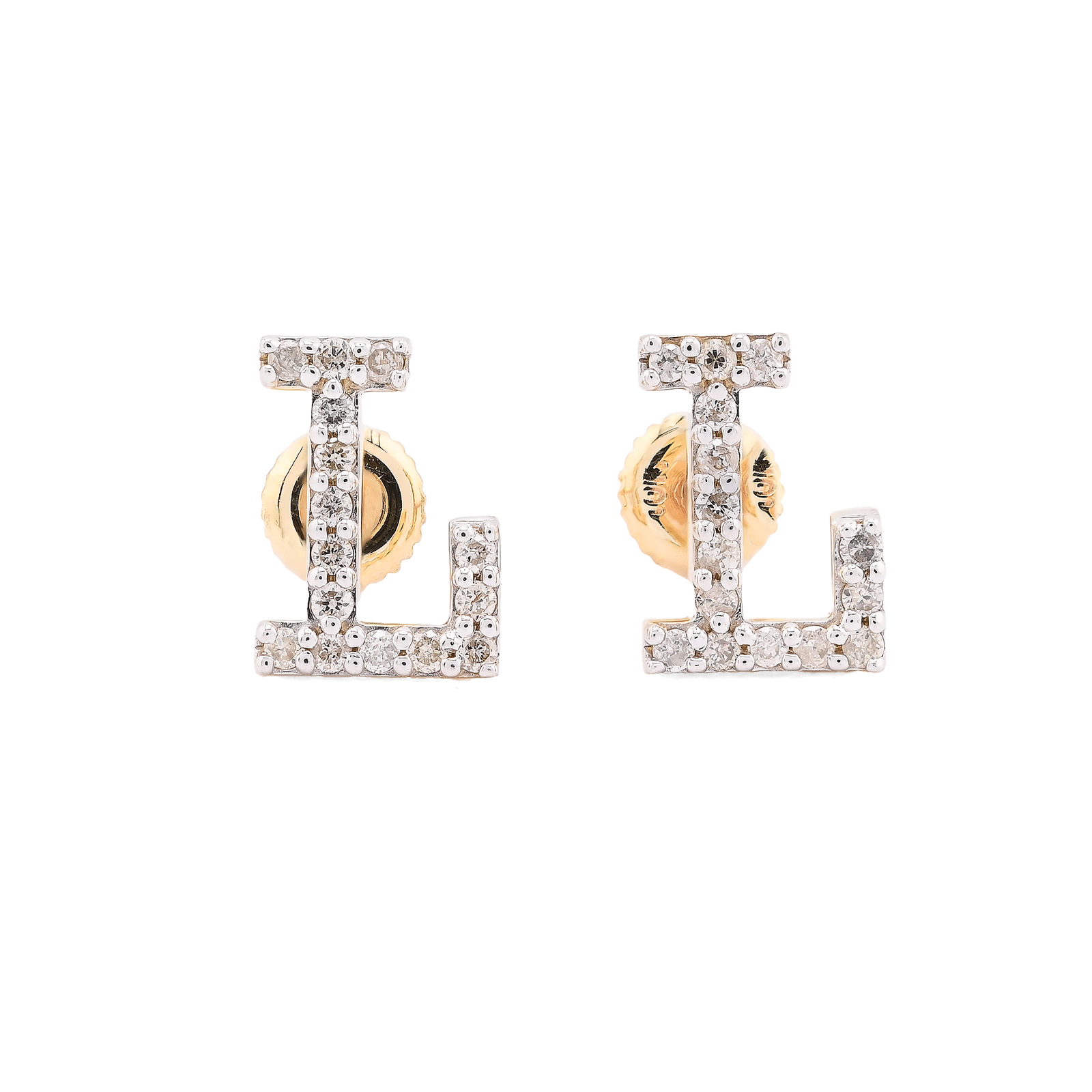 10K Yellow Gold "L" Initial 0.26CT Natural Diamond Stud Alphabet Earring