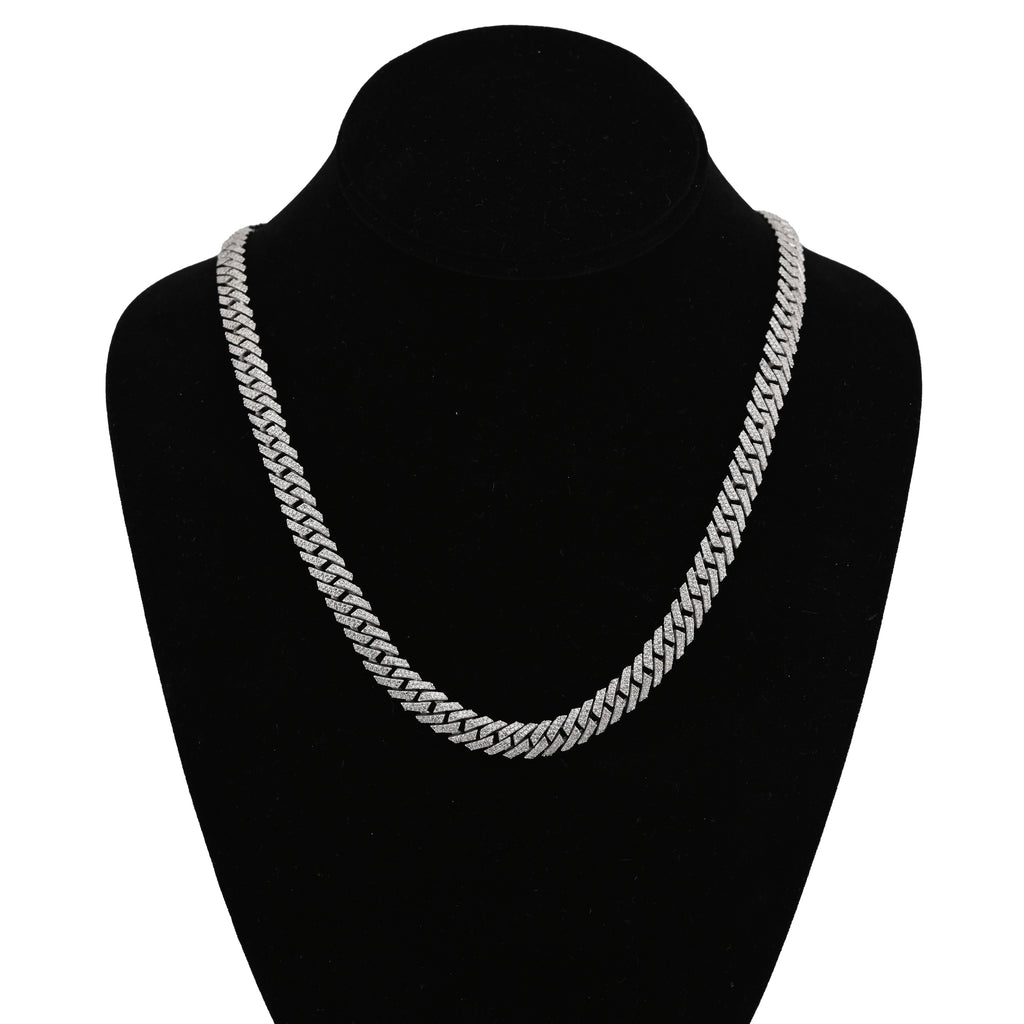 925 SS 9.7CT Natural Diamond Snake Cuban Link 8MM Chain Men Women 22" Necklace