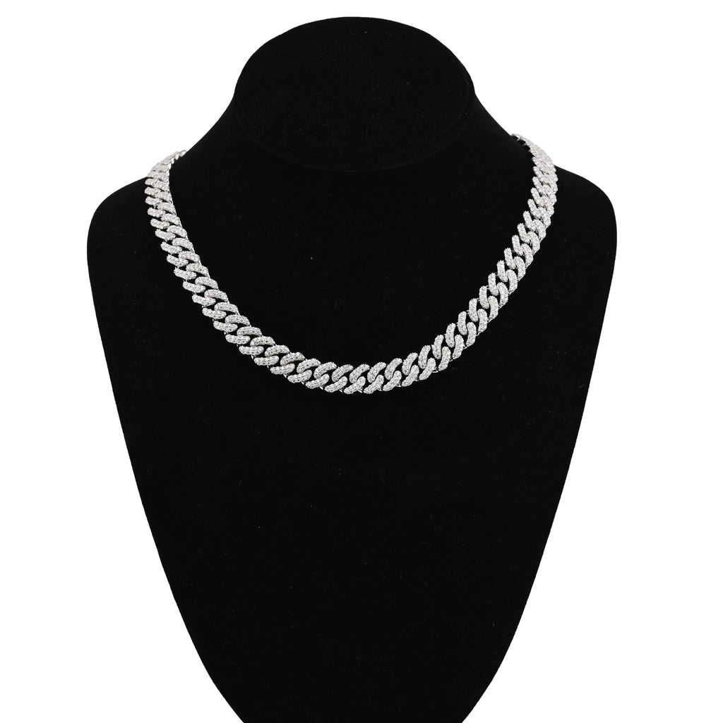 925 SS 20.61CT Lab Diamond 11MM Curb Cuban Link Chain 21" Men Necklace
