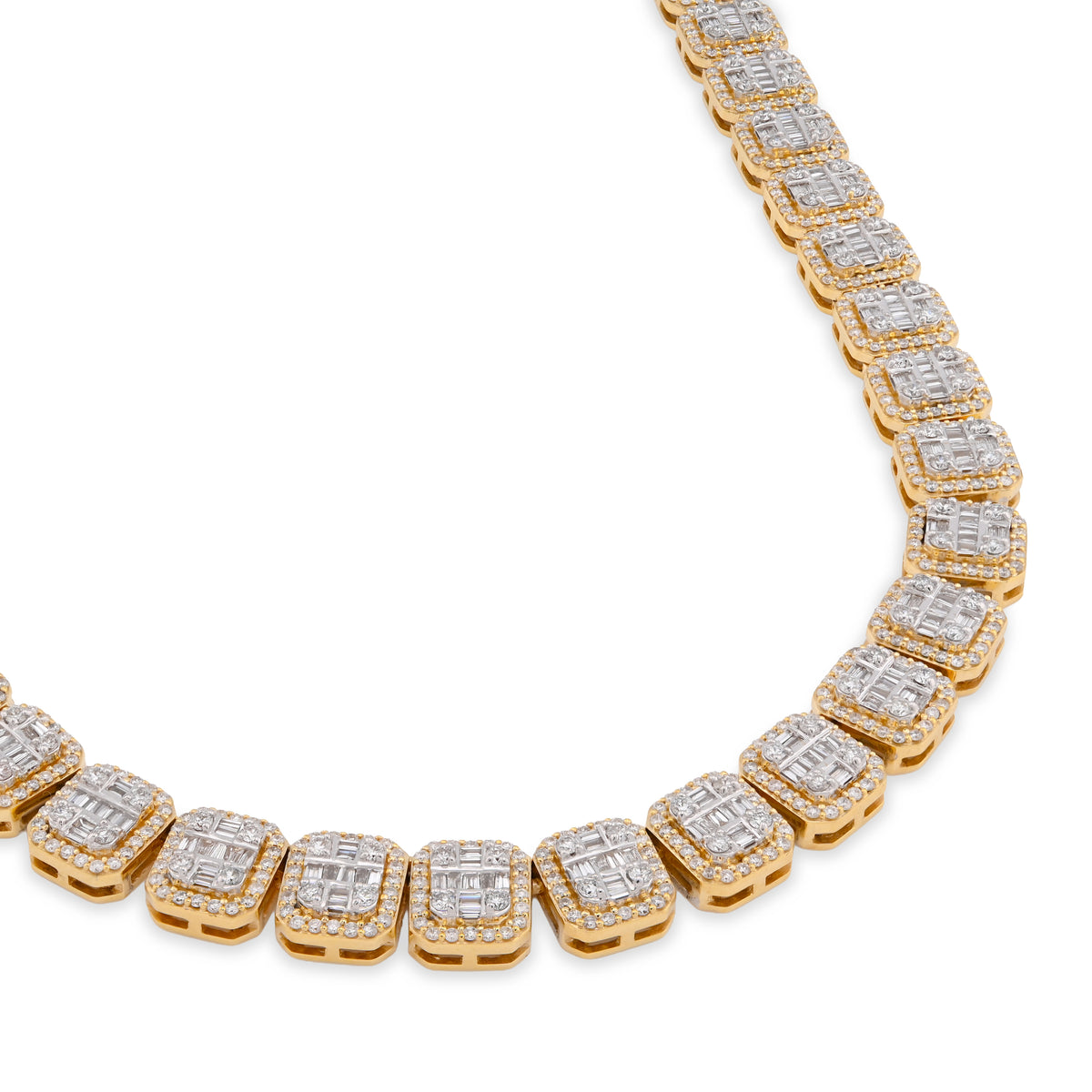 10K Yellow Gold 14.71CT Baguette Natural Diamond 77.3G Tennis Chain Men Women 8MM Necklace