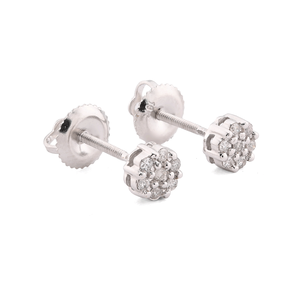 10K White Gold 0.11 CT Natural Diamond Flower Stud Men Women Earrings