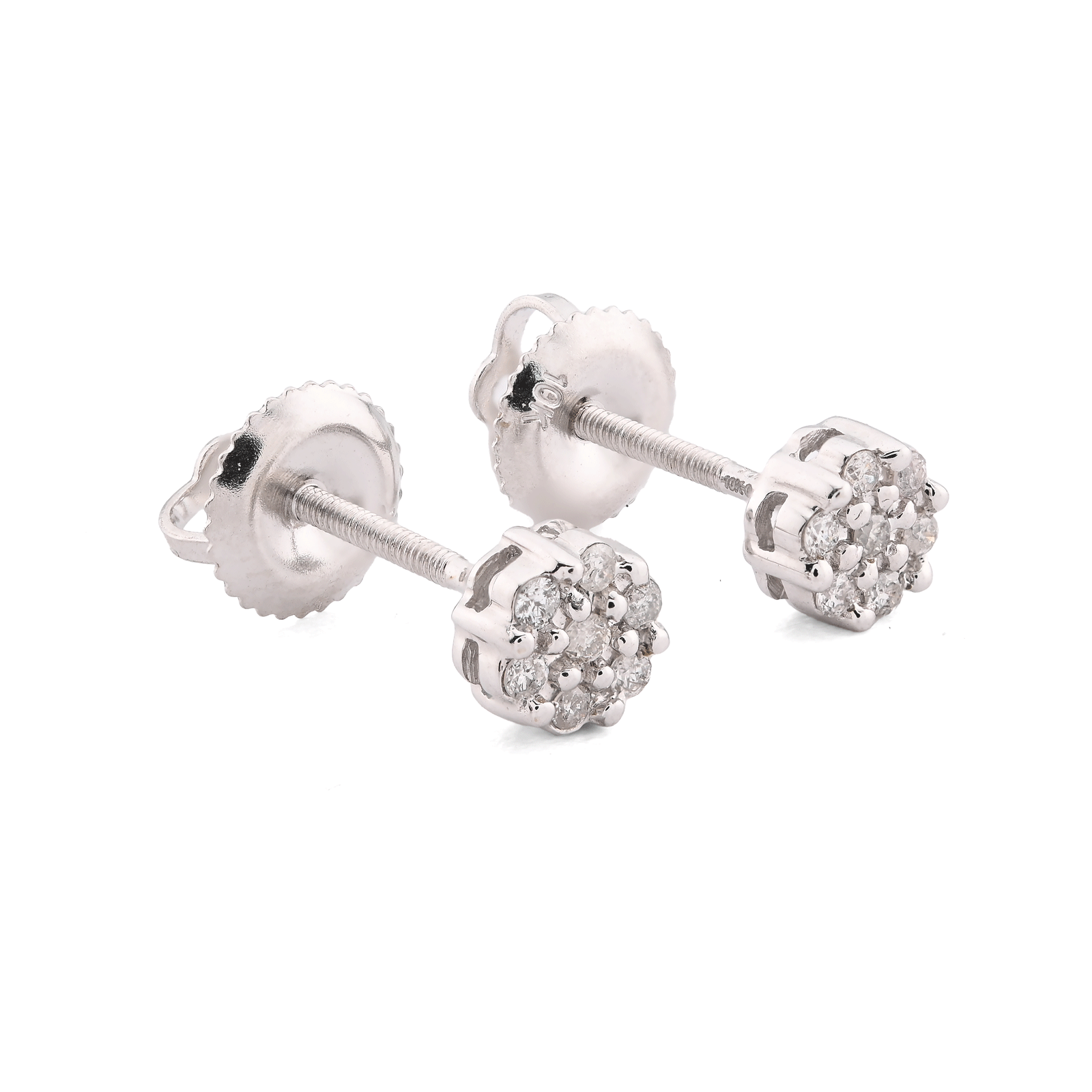 10K White Gold 0.11 CT Natural Diamond Flower Stud Men Women Earrings