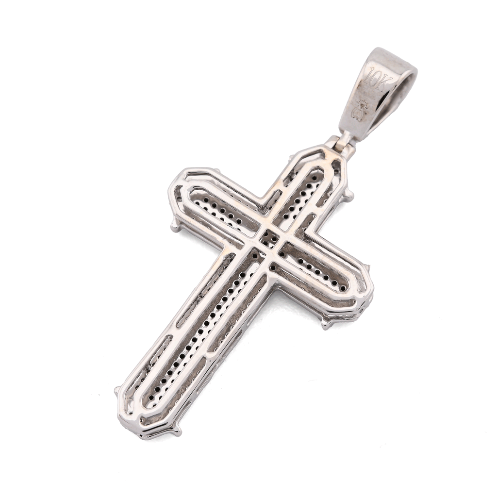 10K White Gold 0.5 CT Natural Diamond Cross Charm Men Pendant 1.75"