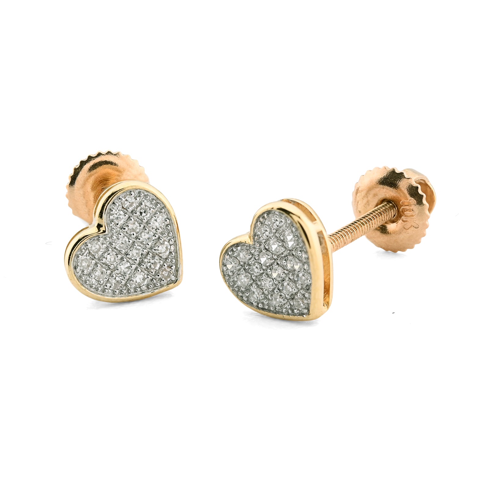 10K Yellow Gold 0.10 CT Natural Diamond Heart Earring Women Studs