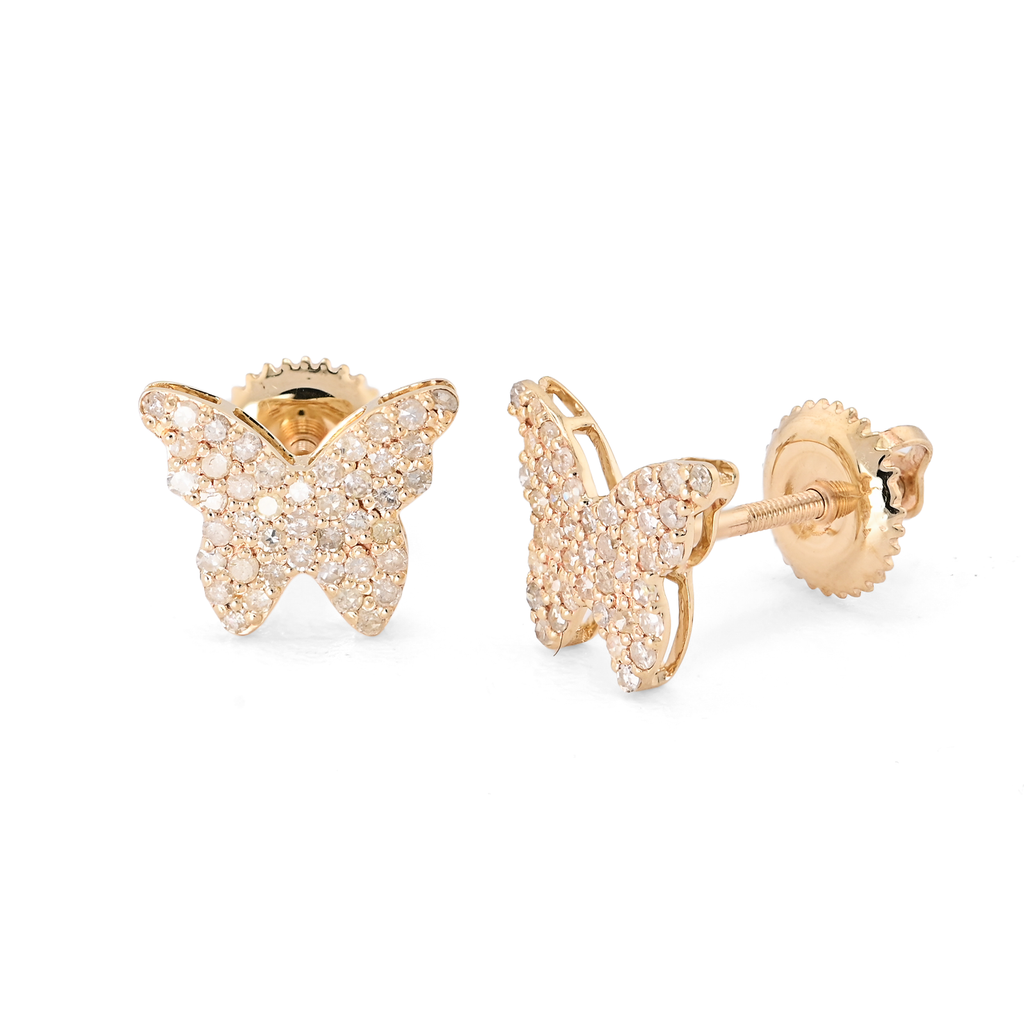 14K Yellow Gold Natural Diamond 0.38CT Butterfly Stud Women Earring