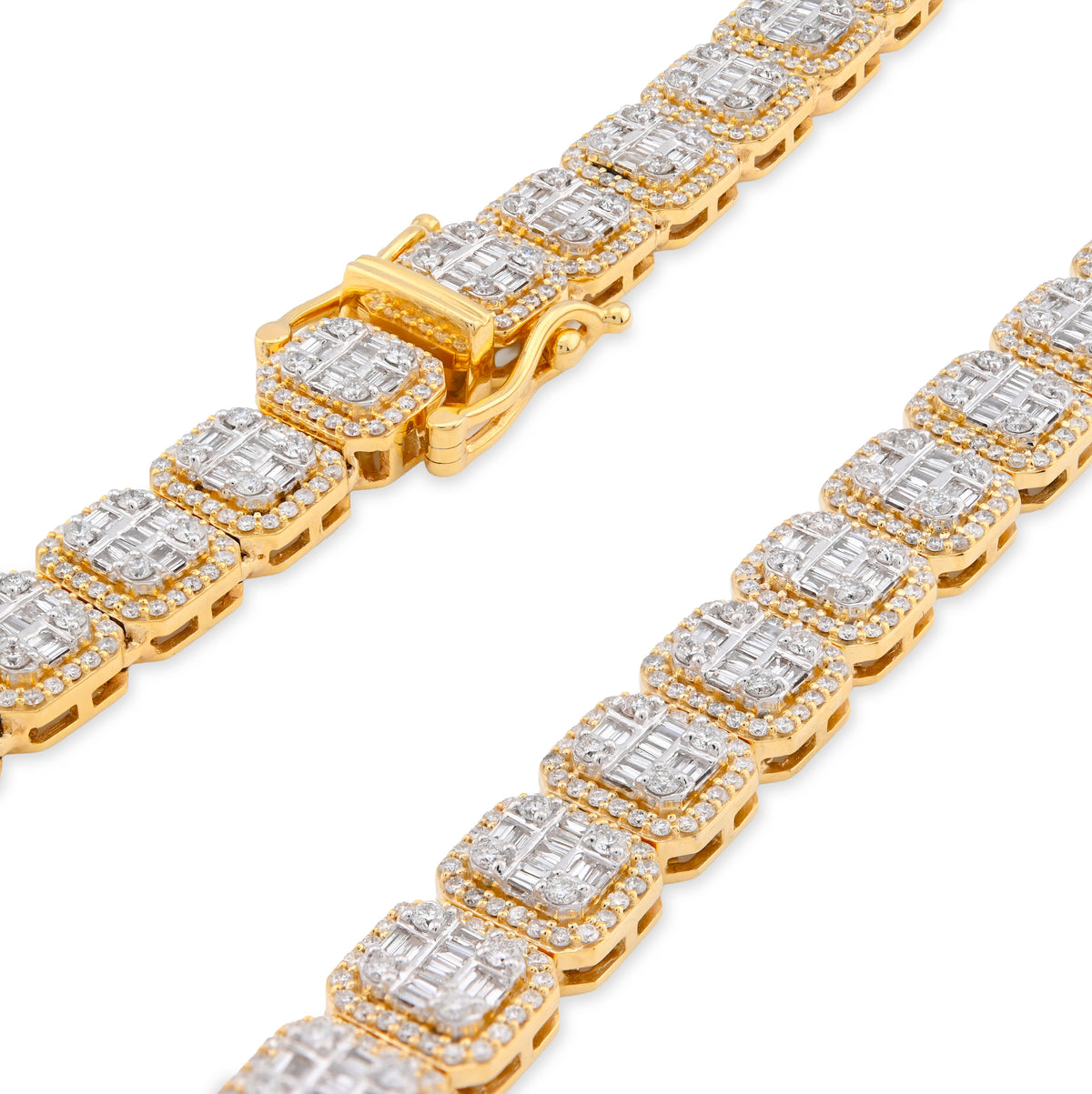 10K Yellow Gold 14.71CT Baguette Natural Diamond 77.3G Tennis Chain Men Women 8MM Necklace