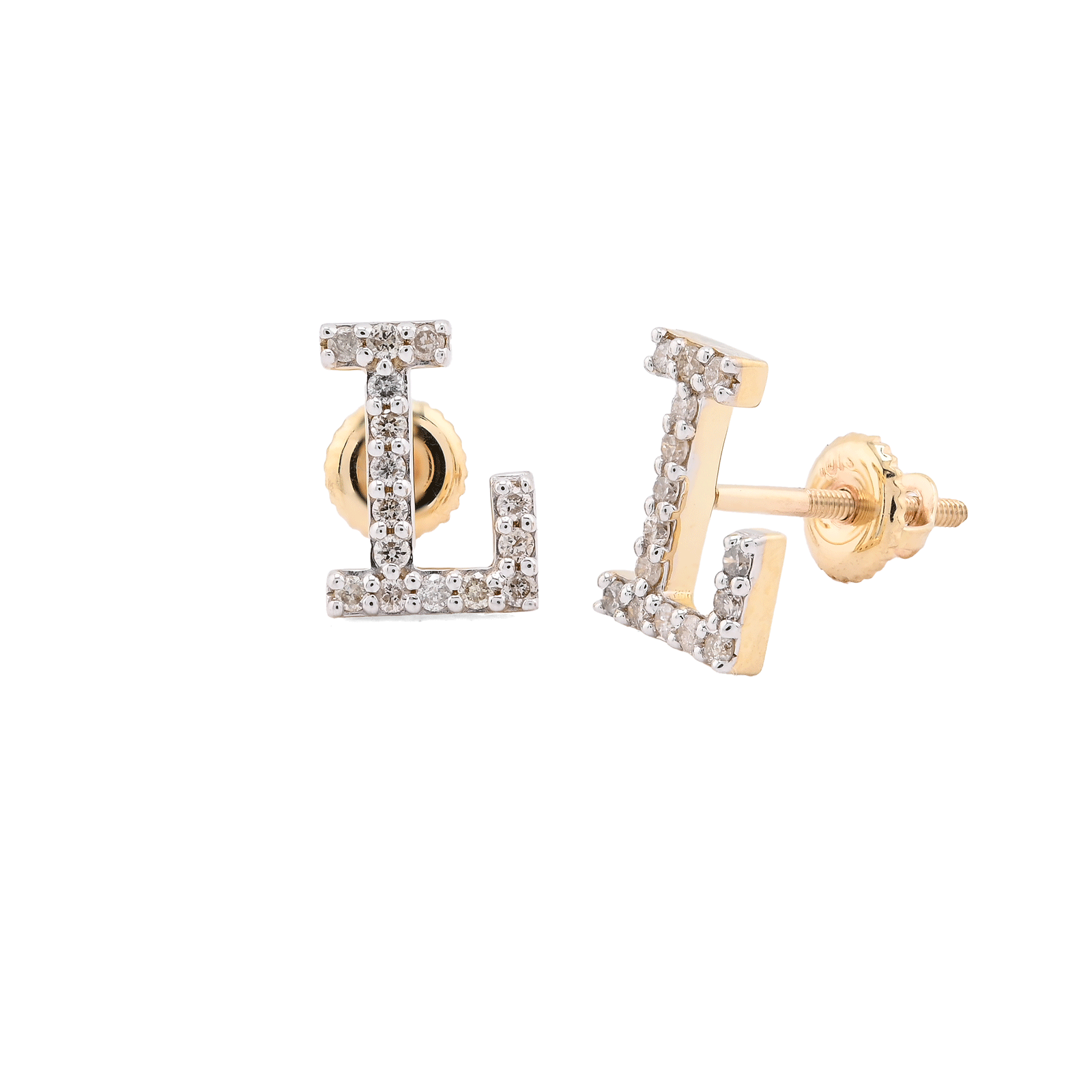 10K Yellow Gold "L" Initial 0.26CT Natural Diamond Stud Alphabet Earring