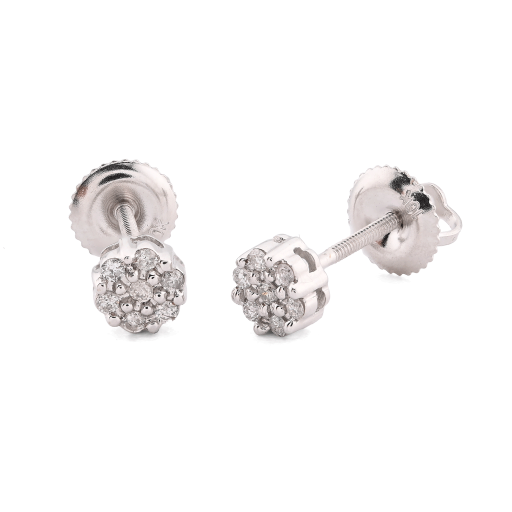 10K White Gold 0.11 CT Natural Diamond Flower Stud Men Women Earrings