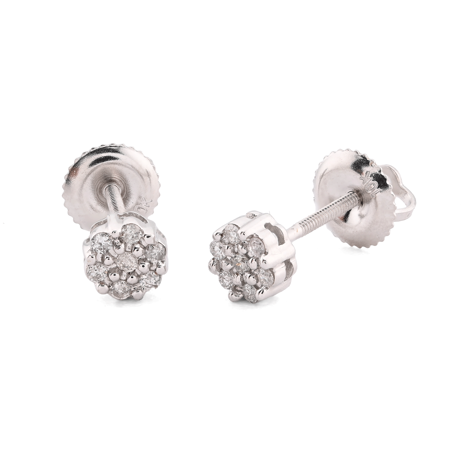 10K White Gold 0.11 CT Natural Diamond Flower Stud Men Women Earrings