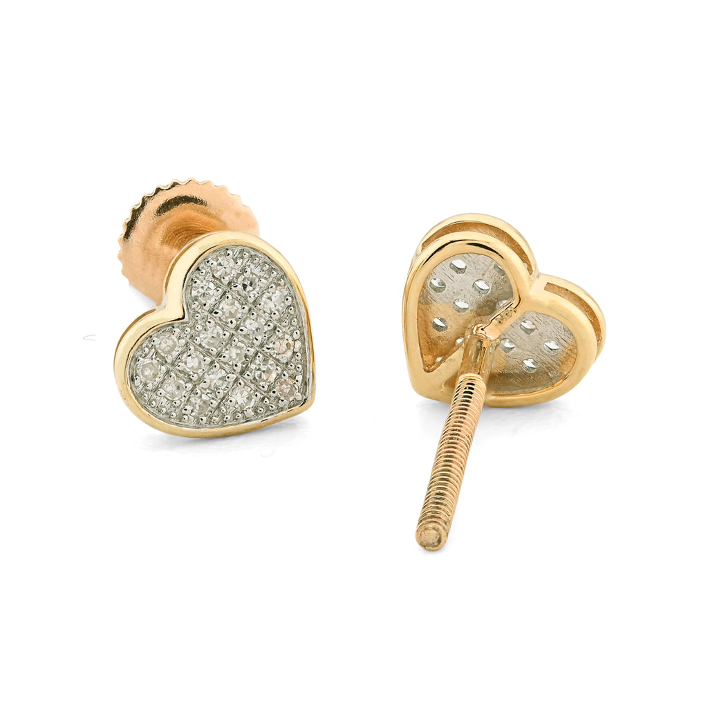 10K Yellow Gold 0.10 CT Natural Diamond Heart Earring Women Studs