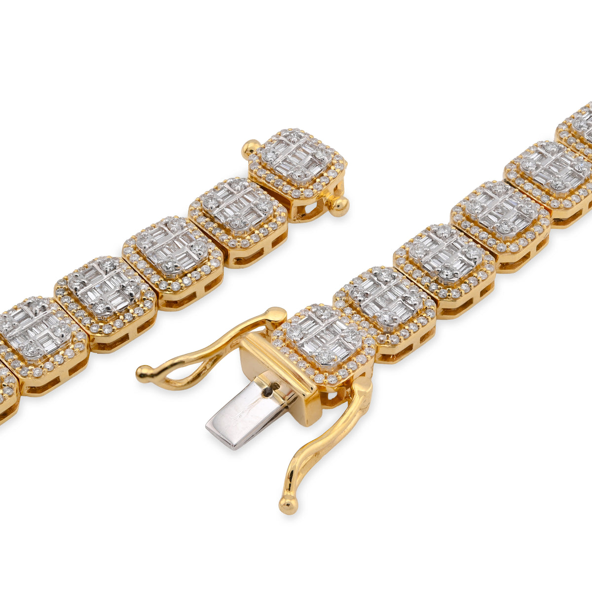 10K Yellow Gold 14.71CT Baguette Natural Diamond 77.3G Tennis Chain Men Women 8MM Necklace