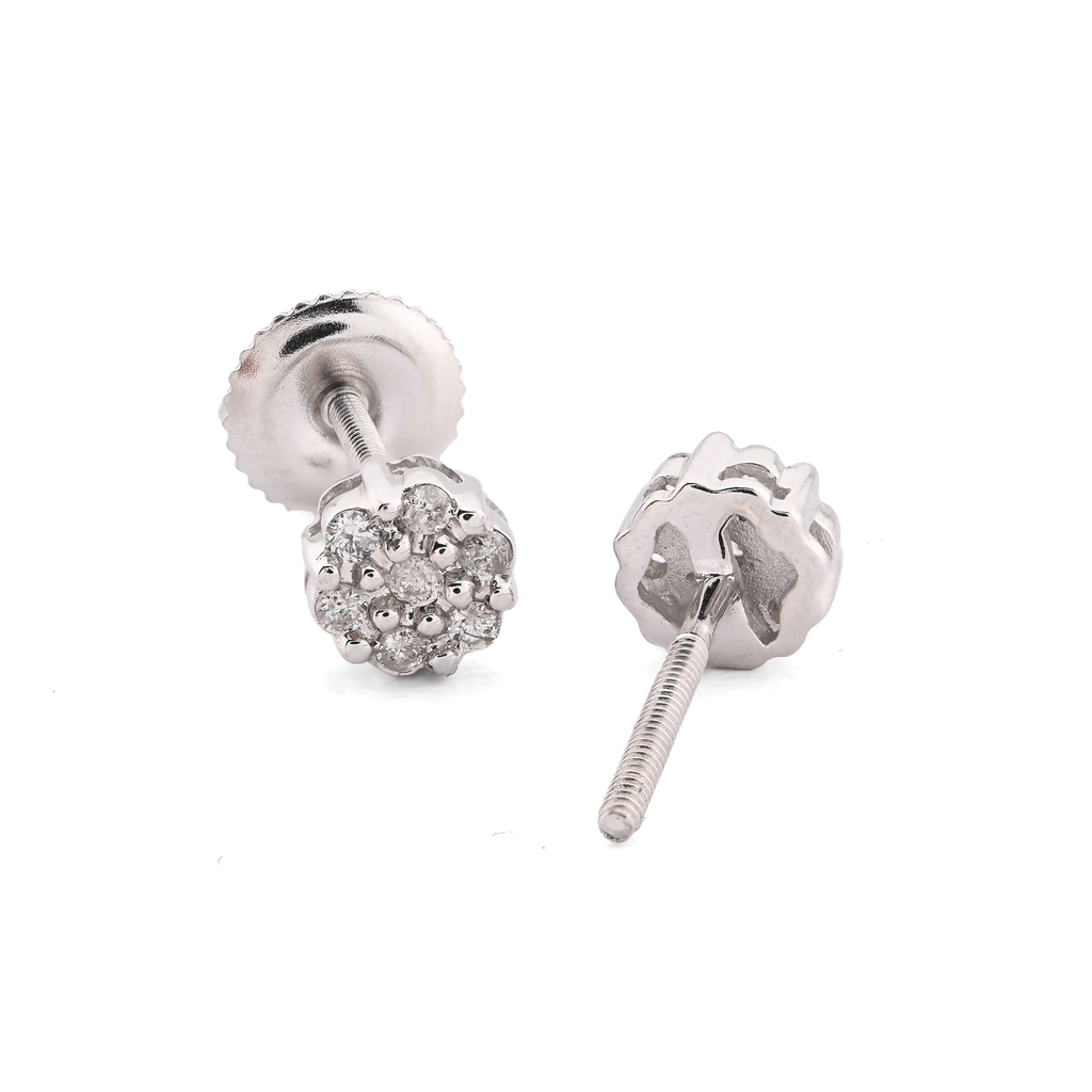 10K White Gold 0.11 CT Natural Diamond Flower Stud Men Women Earrings