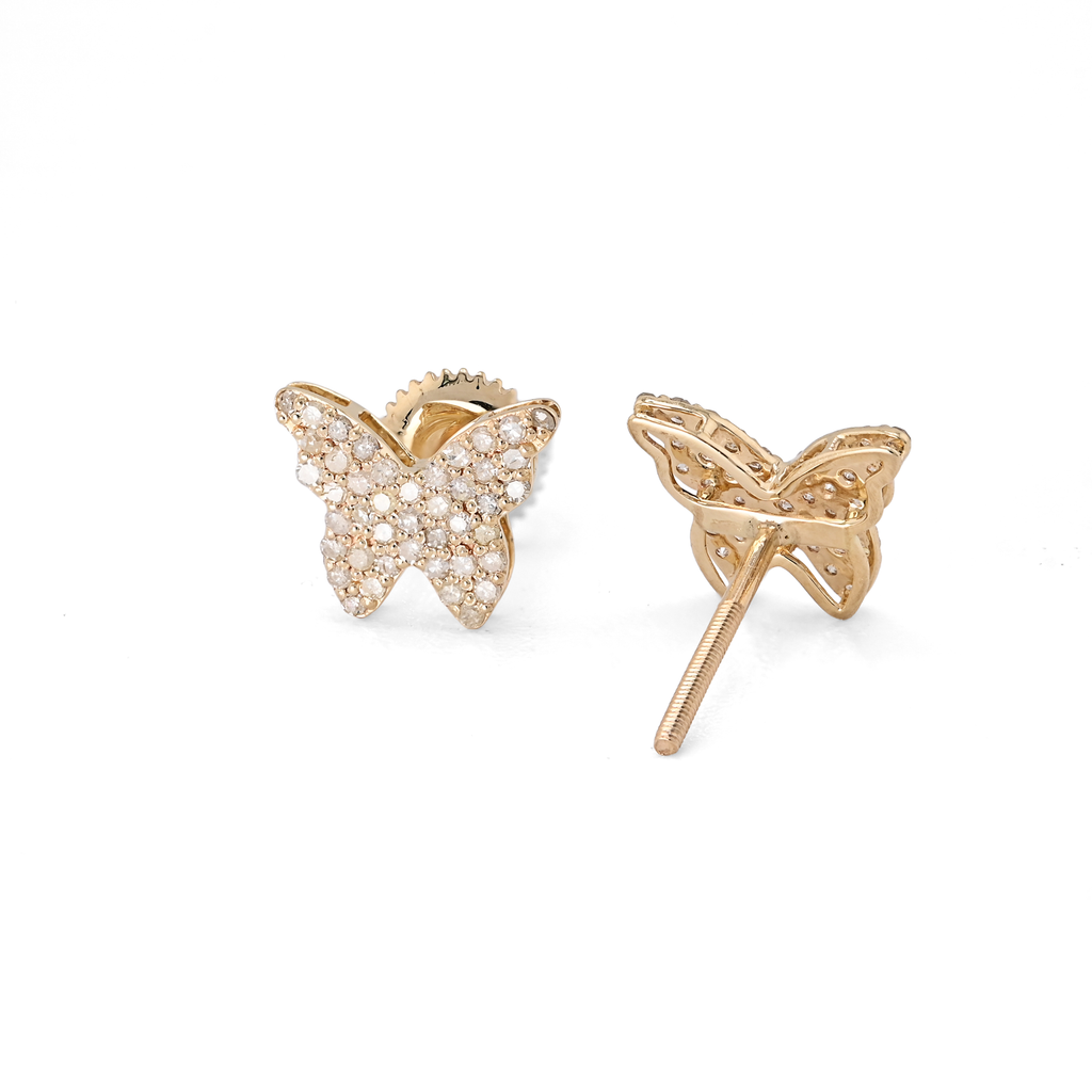 14K Yellow Gold Natural Diamond 0.38CT Butterfly Stud Women Earring