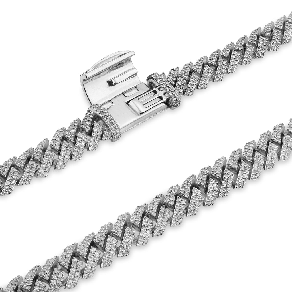925 SS 9.7CT Natural Diamond Snake Cuban Link 8MM Chain Men Women 22" Necklace