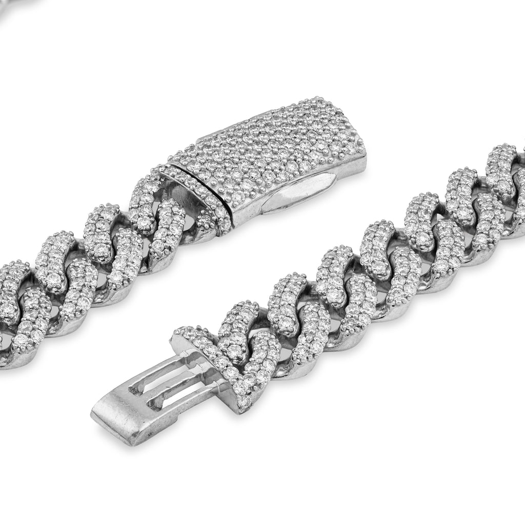 925 SS 20.61CT Lab Diamond 11MM Curb Cuban Link Chain 21" Men Necklace