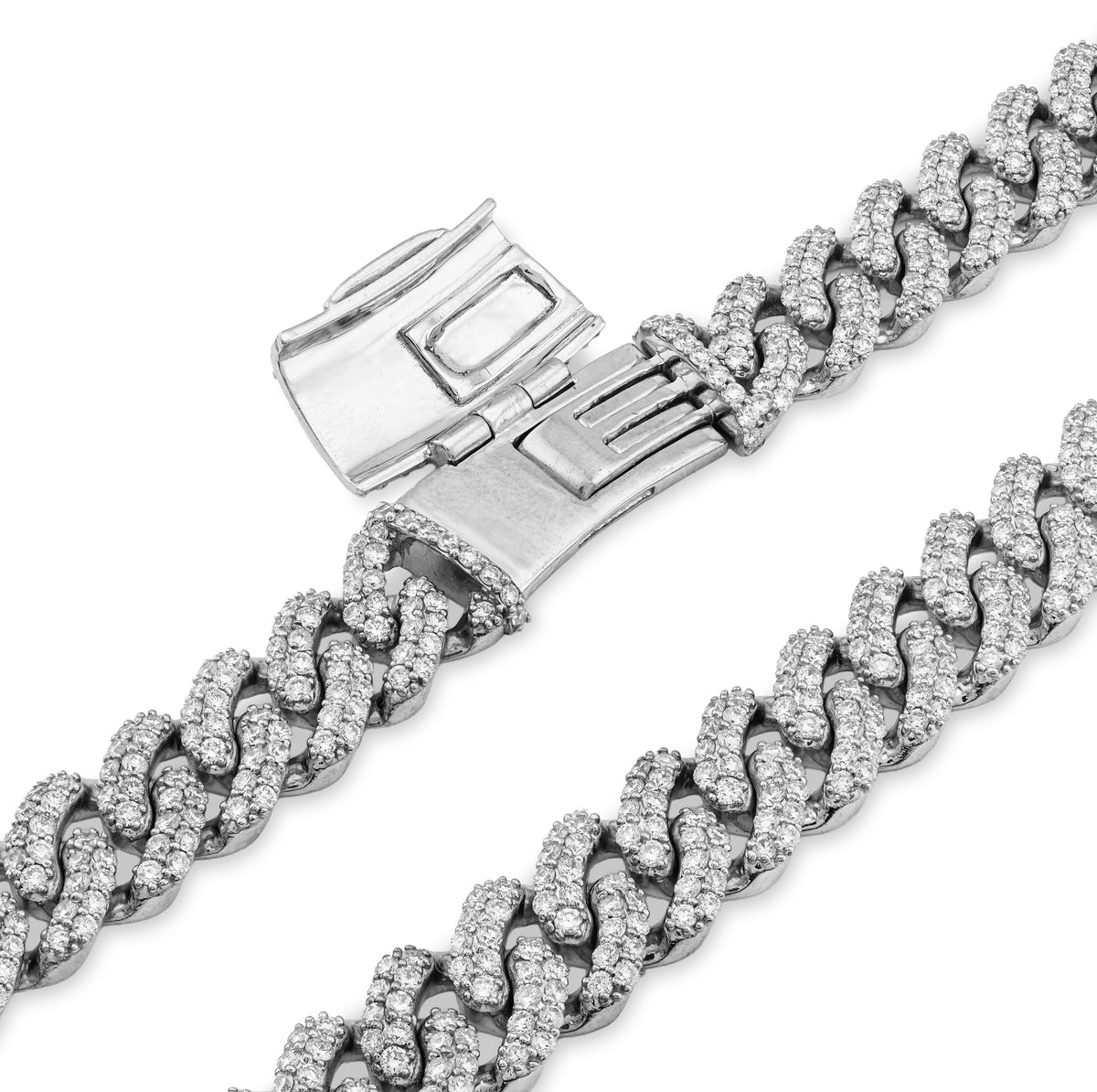 925 SS 20.61CT Lab Diamond 11MM Curb Cuban Link Chain 21" Men Necklace