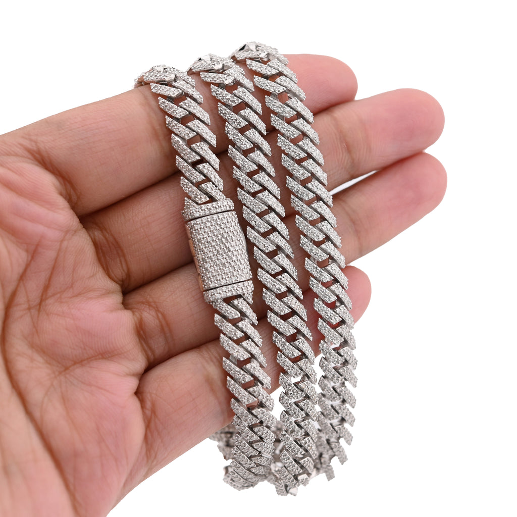 925 SS 9.7CT Natural Diamond Snake Cuban Link 8MM Chain Men Women 22" Necklace