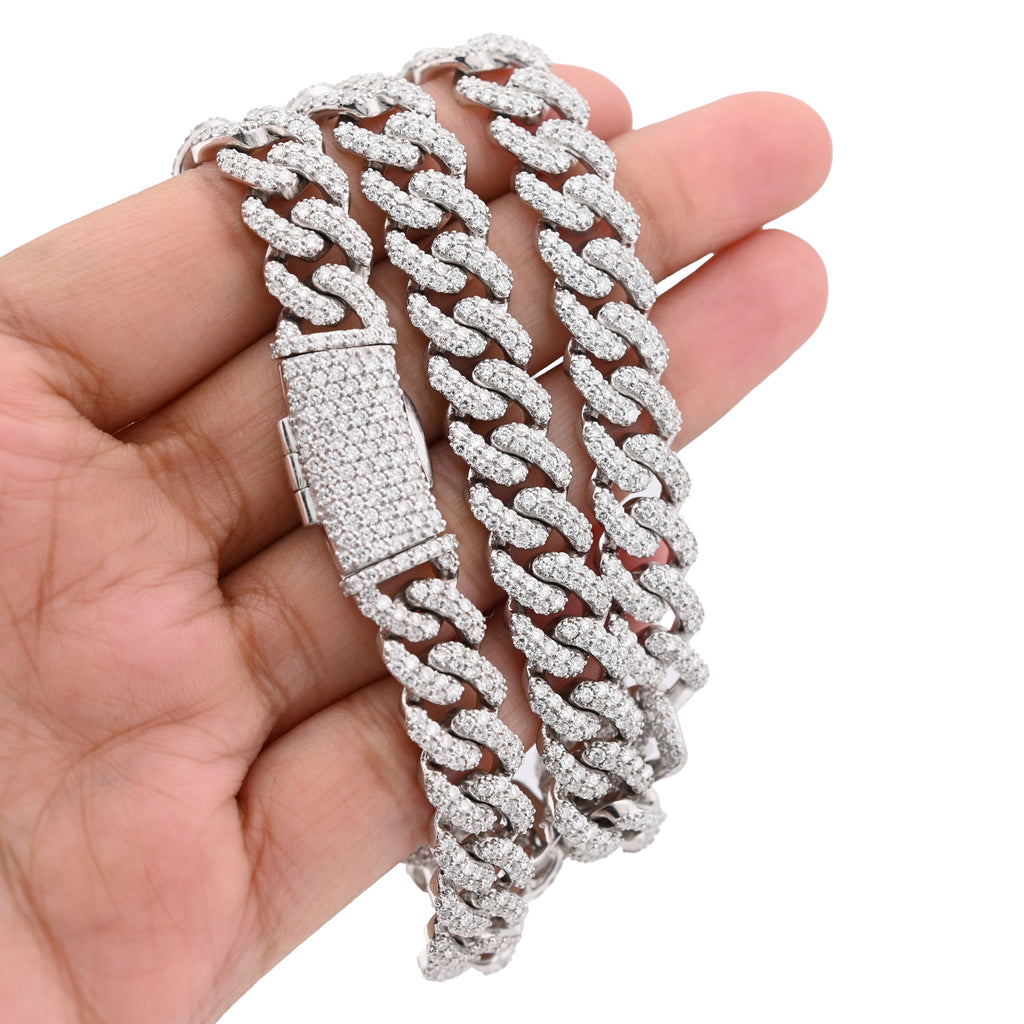 925 SS 20.61CT Lab Diamond 11MM Curb Cuban Link Chain 21" Men Necklace