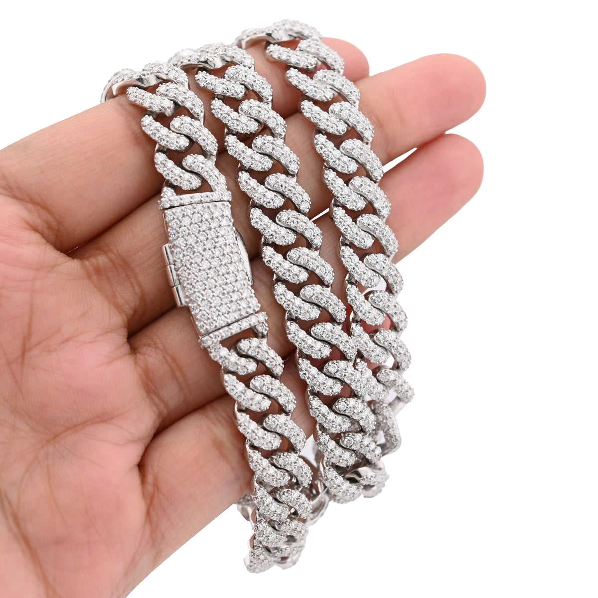 925 SS 20.61CT Lab Diamond 11MM Curb Cuban Link Chain 21" Men Necklace