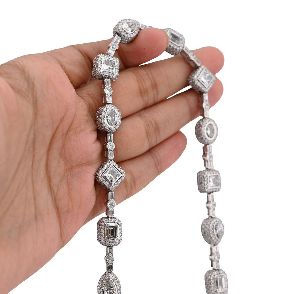 10K White Gold 58.02CT Lab Solitaire Diamond Chain Men Women