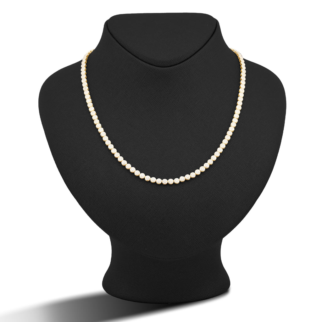 10K Yellow Gold 7CT Natural Diamond Flower Cluster Round 4MM 22" Men Women Necklace