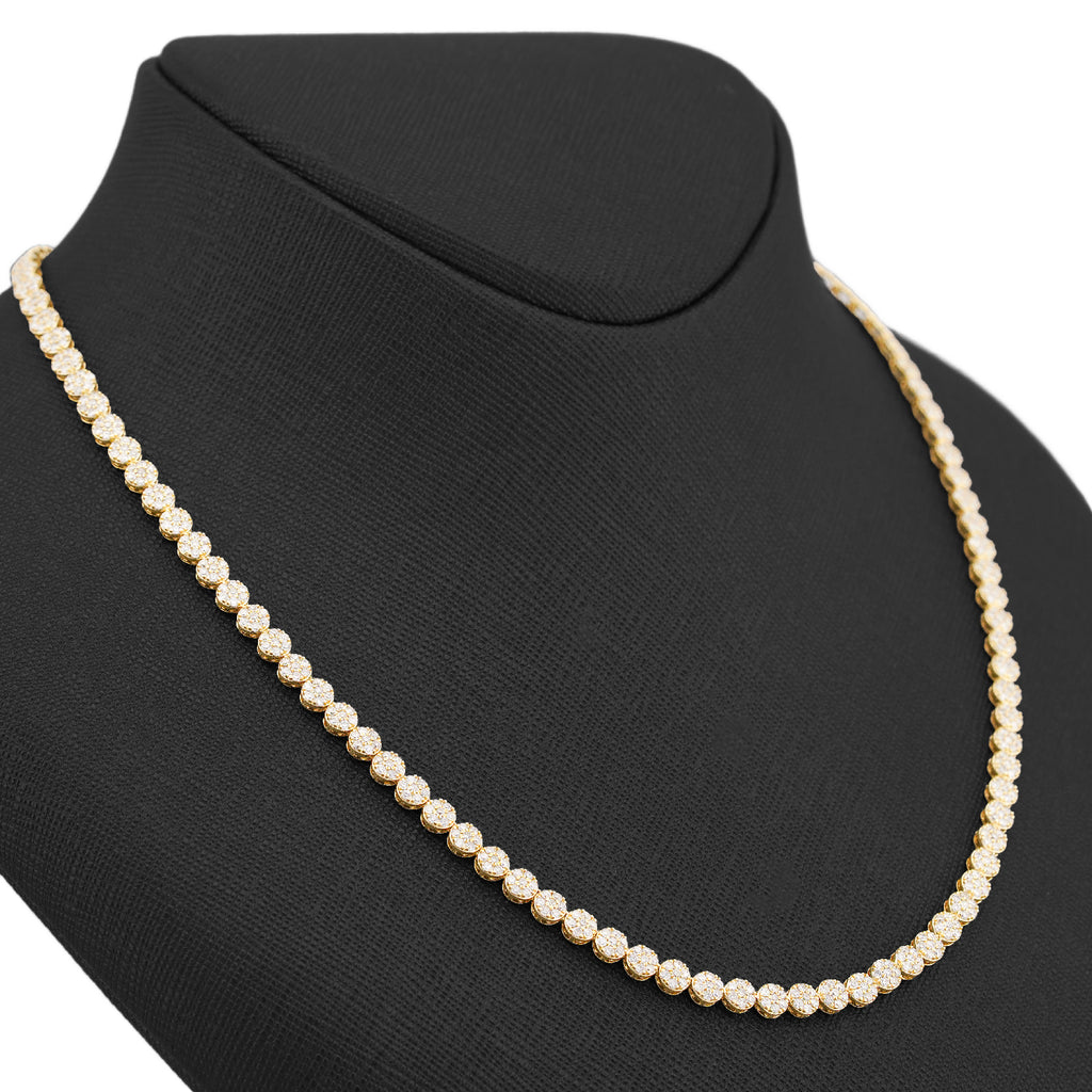 10K Yellow Gold 7CT Natural Diamond Flower Cluster Round 4MM 22" Men Women Necklace
