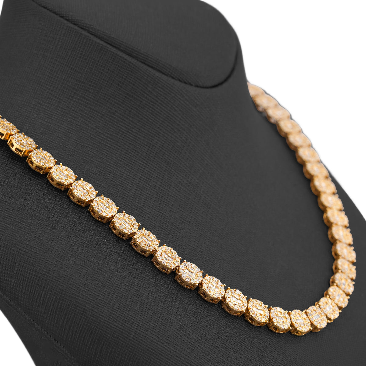 10K Yellow Gold 20CT Natural Round/Baguette Diamond 8MM Flower Cluster Tennis Chain