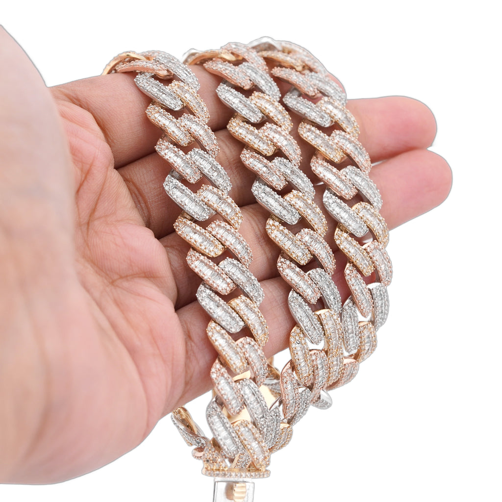 10K Rose Gold 8.60CT Natural Diamond Snake Cuban link Chain 10MM 22" Men Necklace
