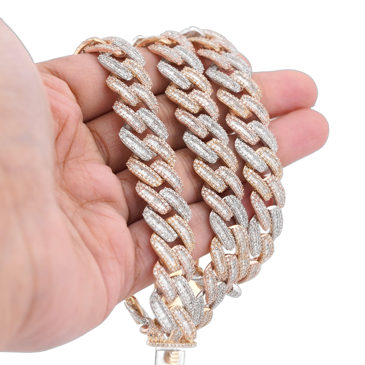 10K Rose Gold 8.60CT Natural Diamond Snake Cuban link Chain 10MM 22" Men Necklace