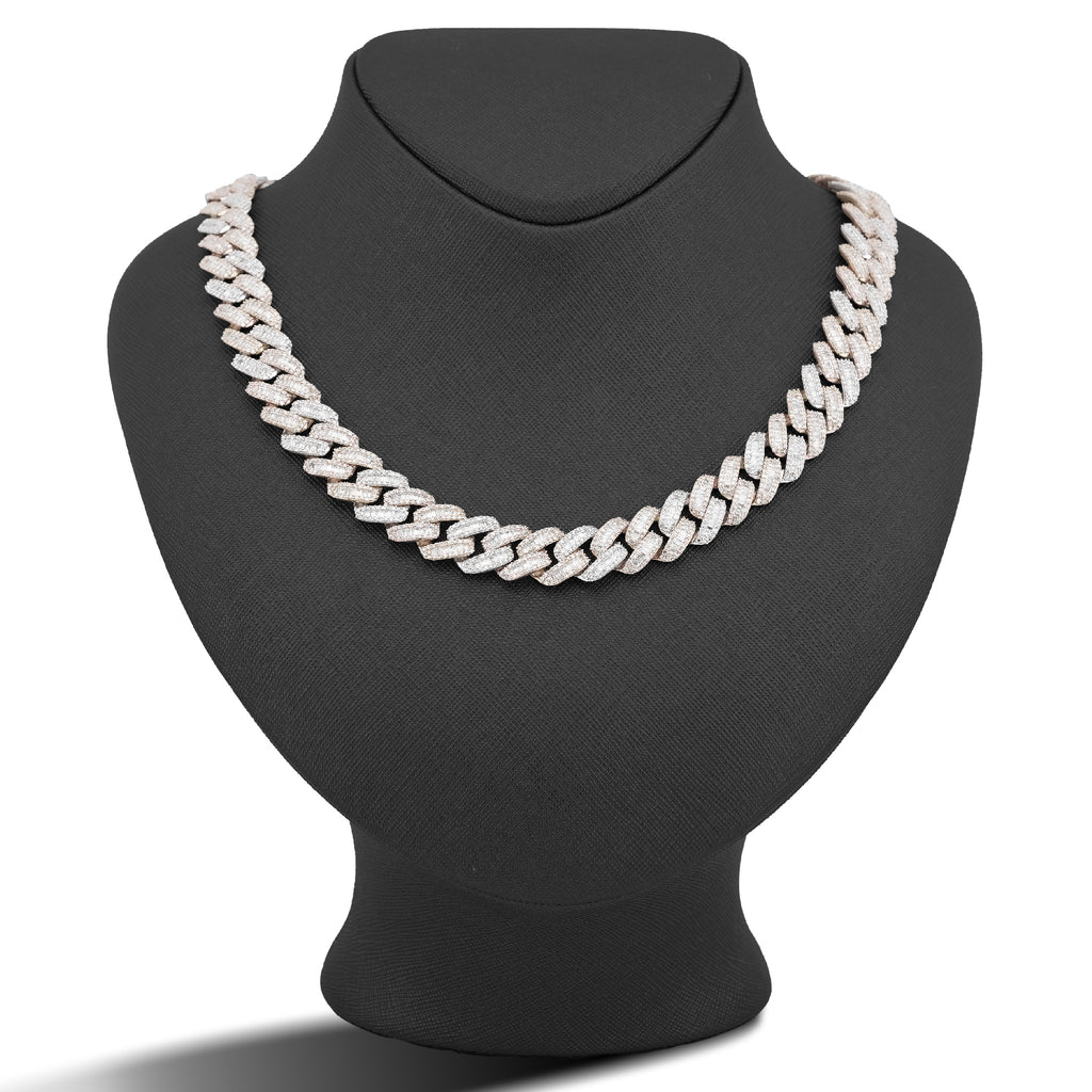 10K 3-Tone Yellow/White/Rose Gold 26CT Natural Diamond Round/Baguette 13MM Chain Men 22" Necklace