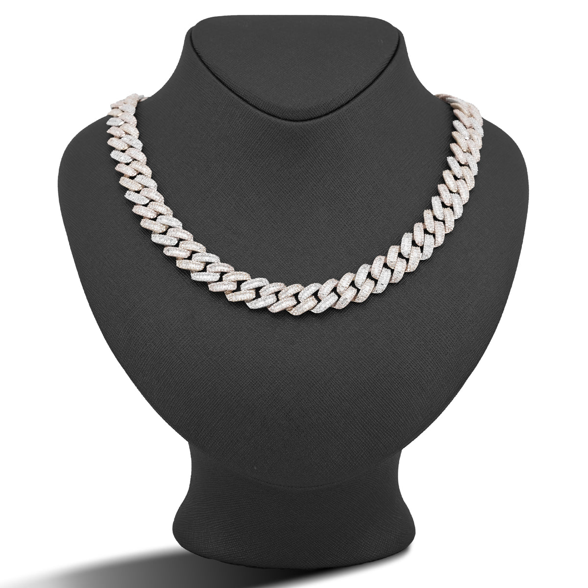 10K 3-Tone Yellow/White/Rose Gold 26CT Natural Diamond Round/Baguette 13MM Chain Men 22" Necklace
