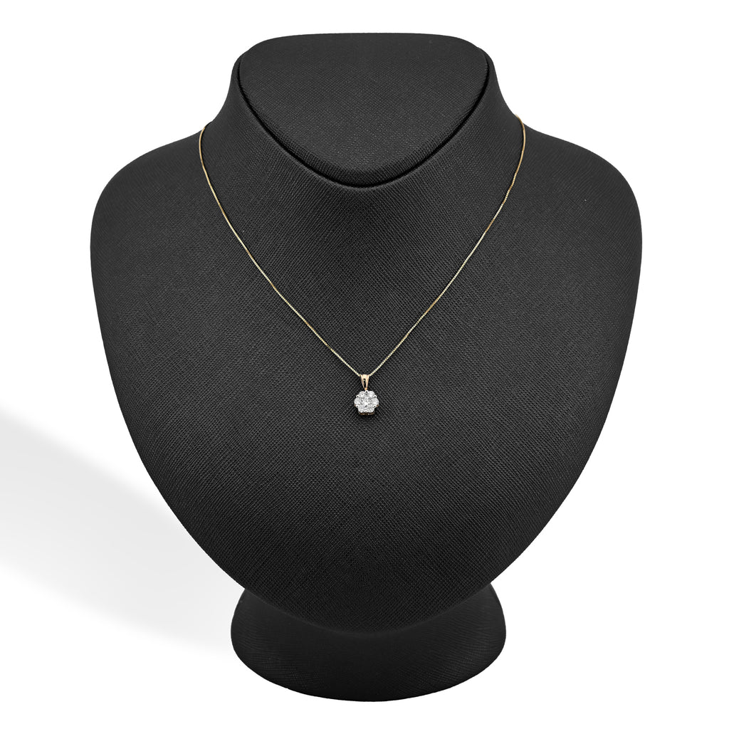 10K Yellow Gold 0.75 CT Natural Diamond Flower Cluster Pendant Box Chain Set
