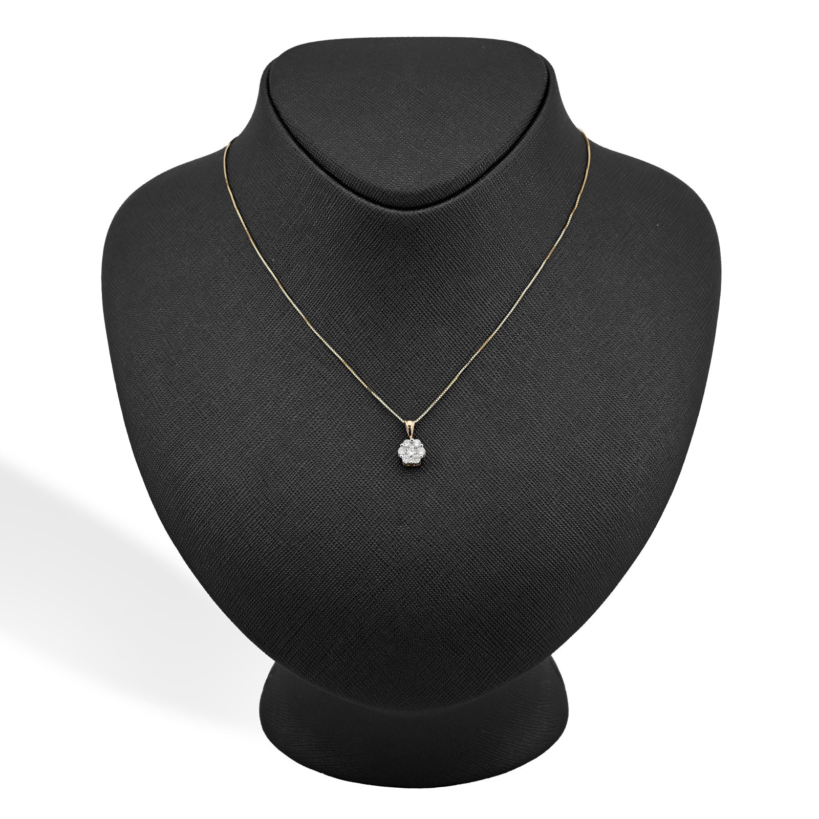 10K Yellow Gold 0.75 CT Natural Diamond Flower Cluster Pendant Box Chain Set