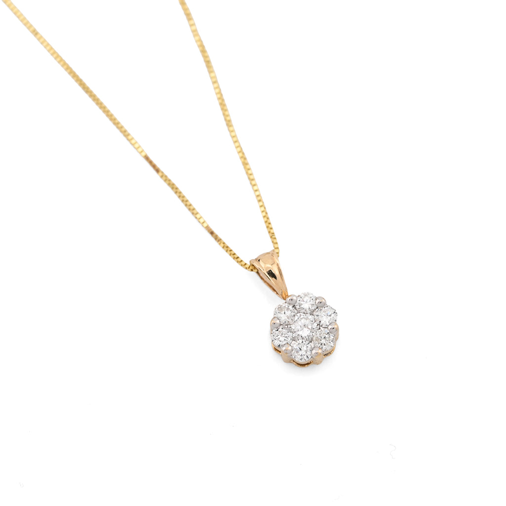 10K Yellow Gold 0.75 CT Natural Diamond Flower Cluster Pendant Box Chain Set