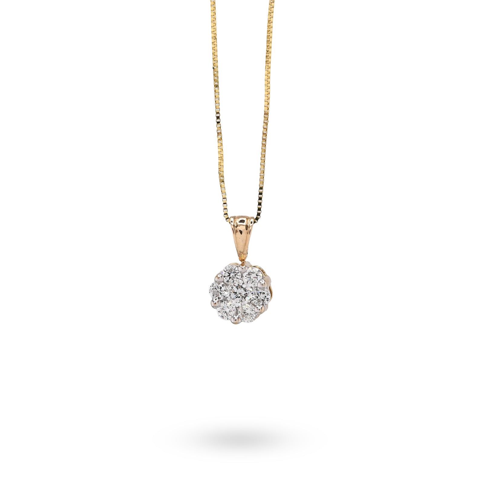 10K Yellow Gold 0.75 CT Natural Diamond Flower Cluster Pendant Box Chain Set
