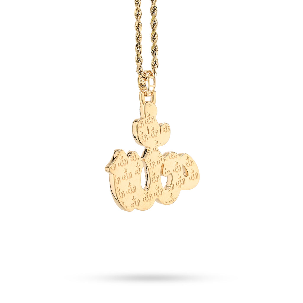 10K Yellow Gold 1.25 CT Natural Diamond Allah Religious Pendant Men Women Charm 1.75"