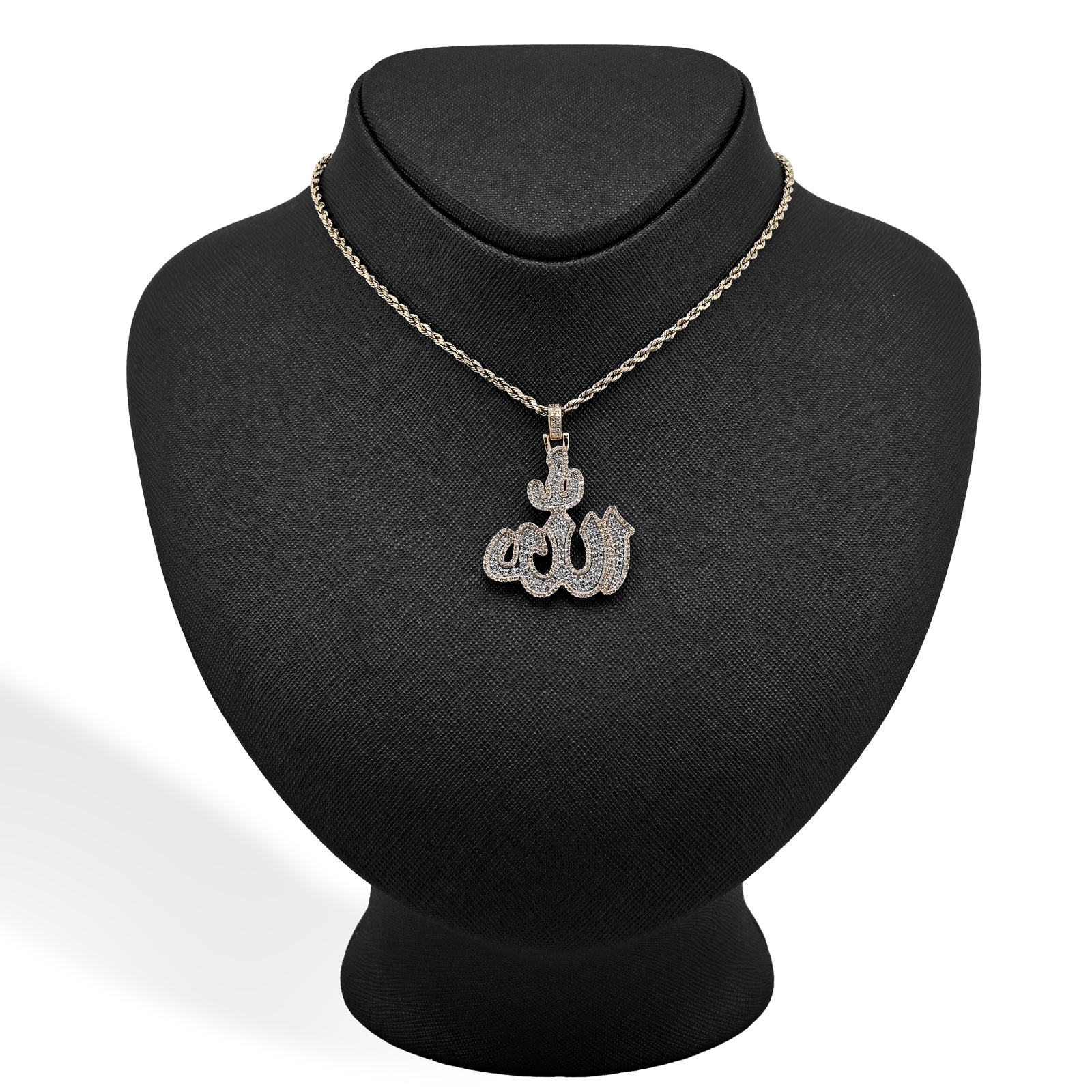 10K Yellow Gold 1.25 CT Natural Diamond Allah Religious Pendant Men Women Charm 1.75"