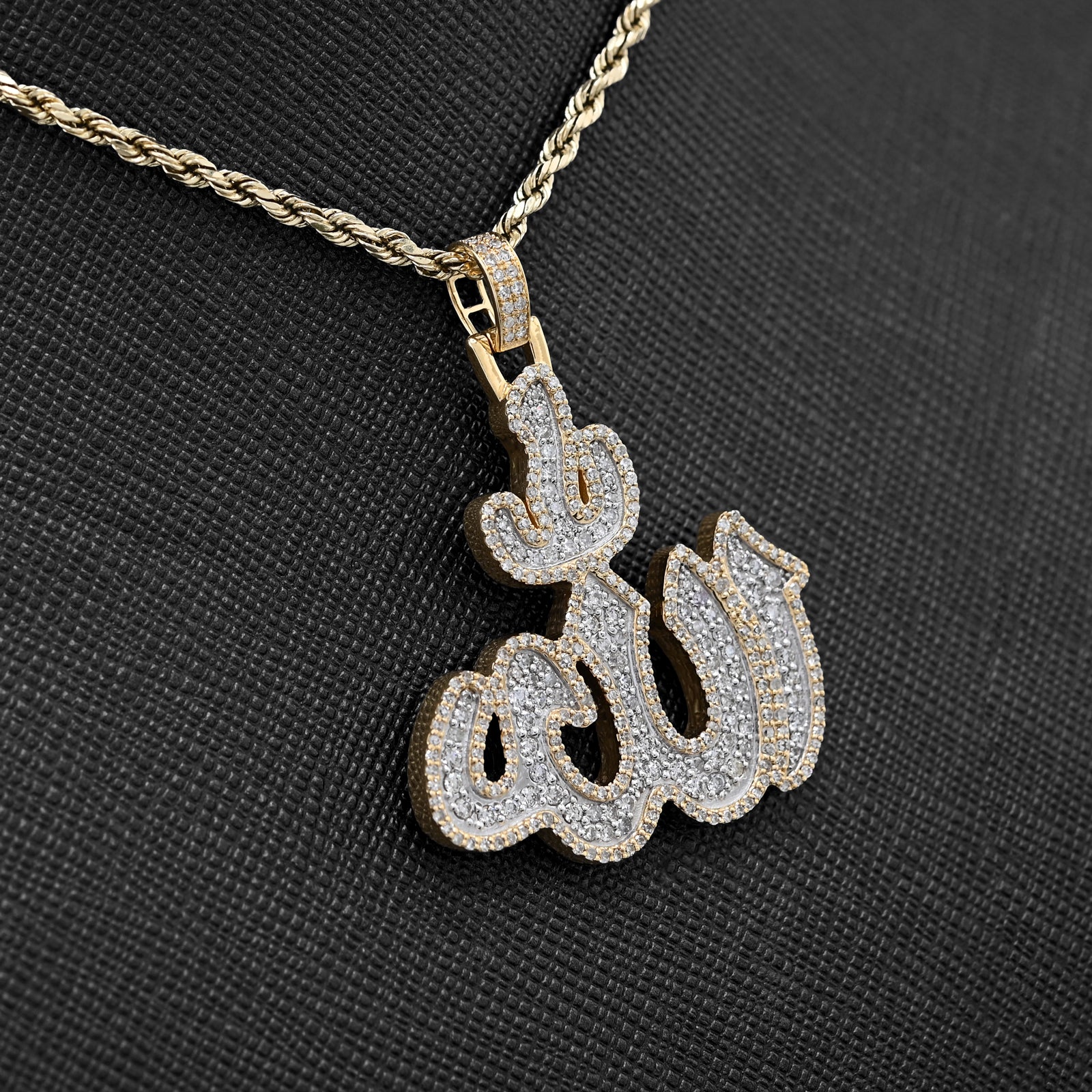 10K Yellow Gold 1.25 CT Natural Diamond Allah Religious Pendant Men Women Charm 1.75"
