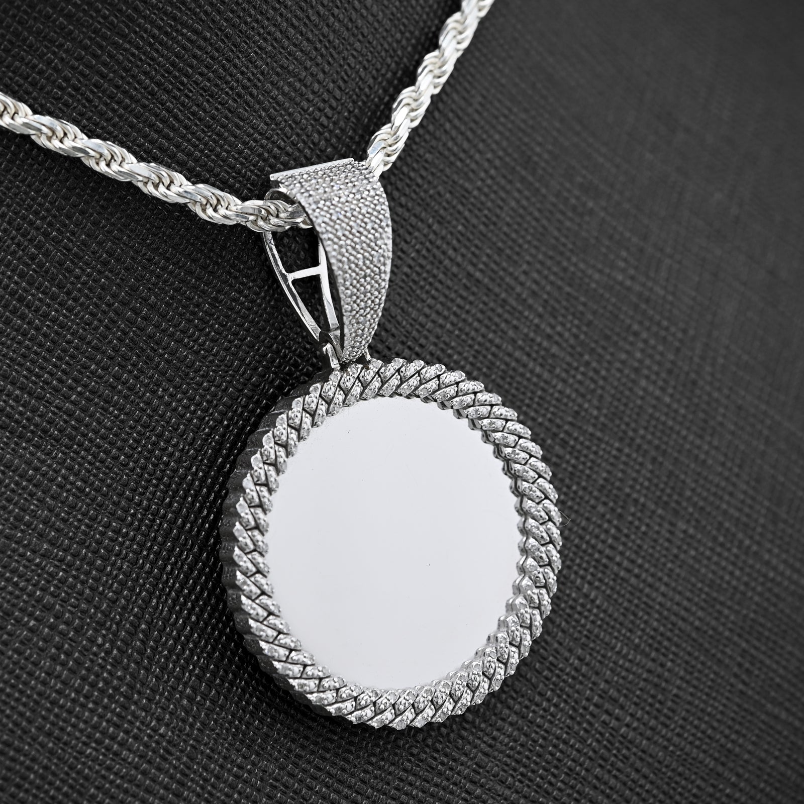 925 Sterling Silver 1.5 CT Natural Diamond Memory Charm Picture Pendant 8.5 g