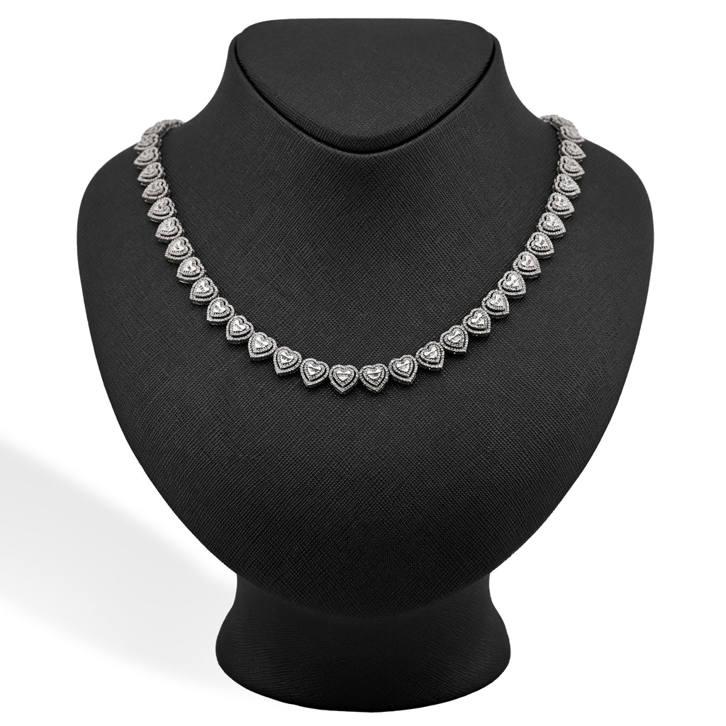 925 Sterling Silver 6 CT Natural Diamond Heart Shape link Necklace Women Chain