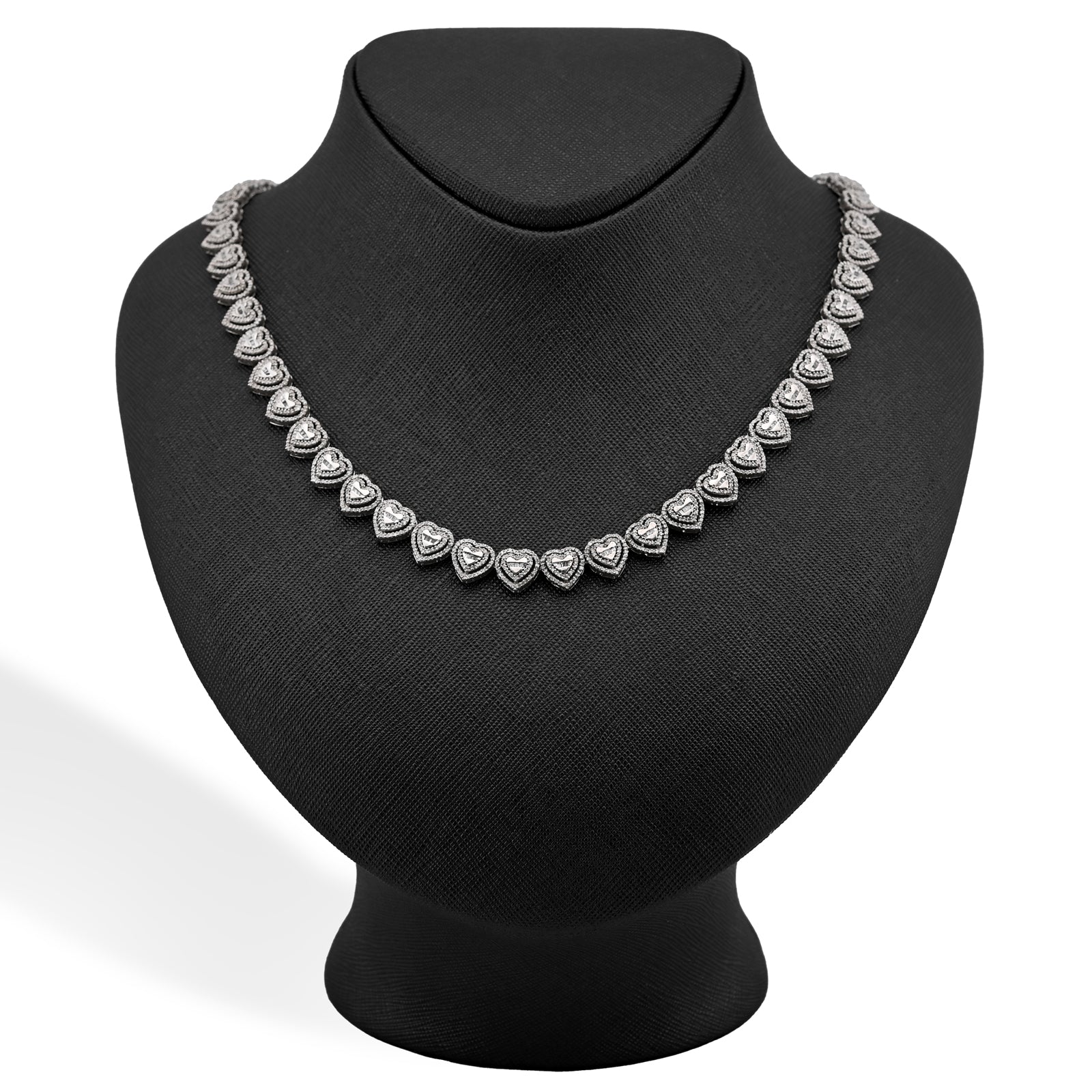 925 Sterling Silver 6 CT Natural Diamond Heart Shape link Necklace Women Chain