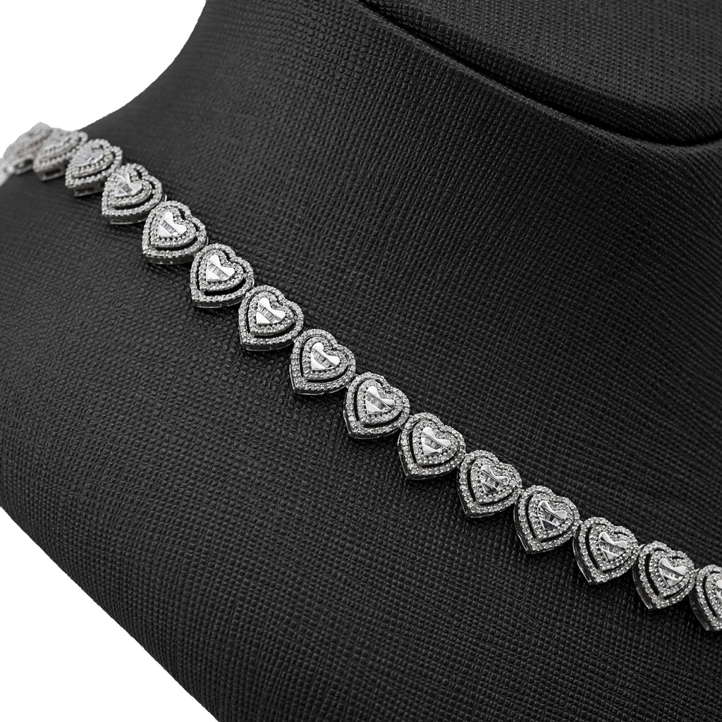 925 Sterling Silver 6 CT Natural Diamond Heart Shape link Necklace Women Chain