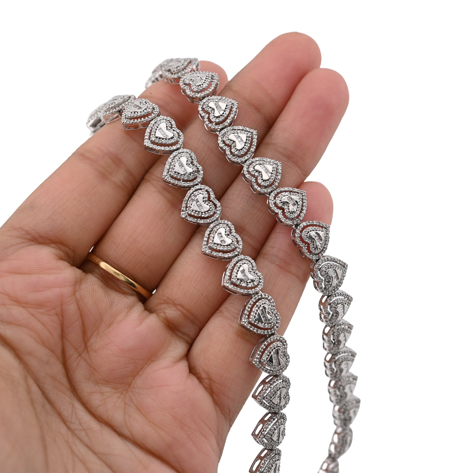 925 Sterling Silver 6 CT Natural Diamond Heart Shape link Necklace Women Chain